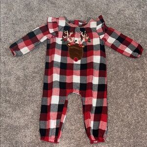 Mud Pie Red and Black Plaid Reindeer Bodysuit